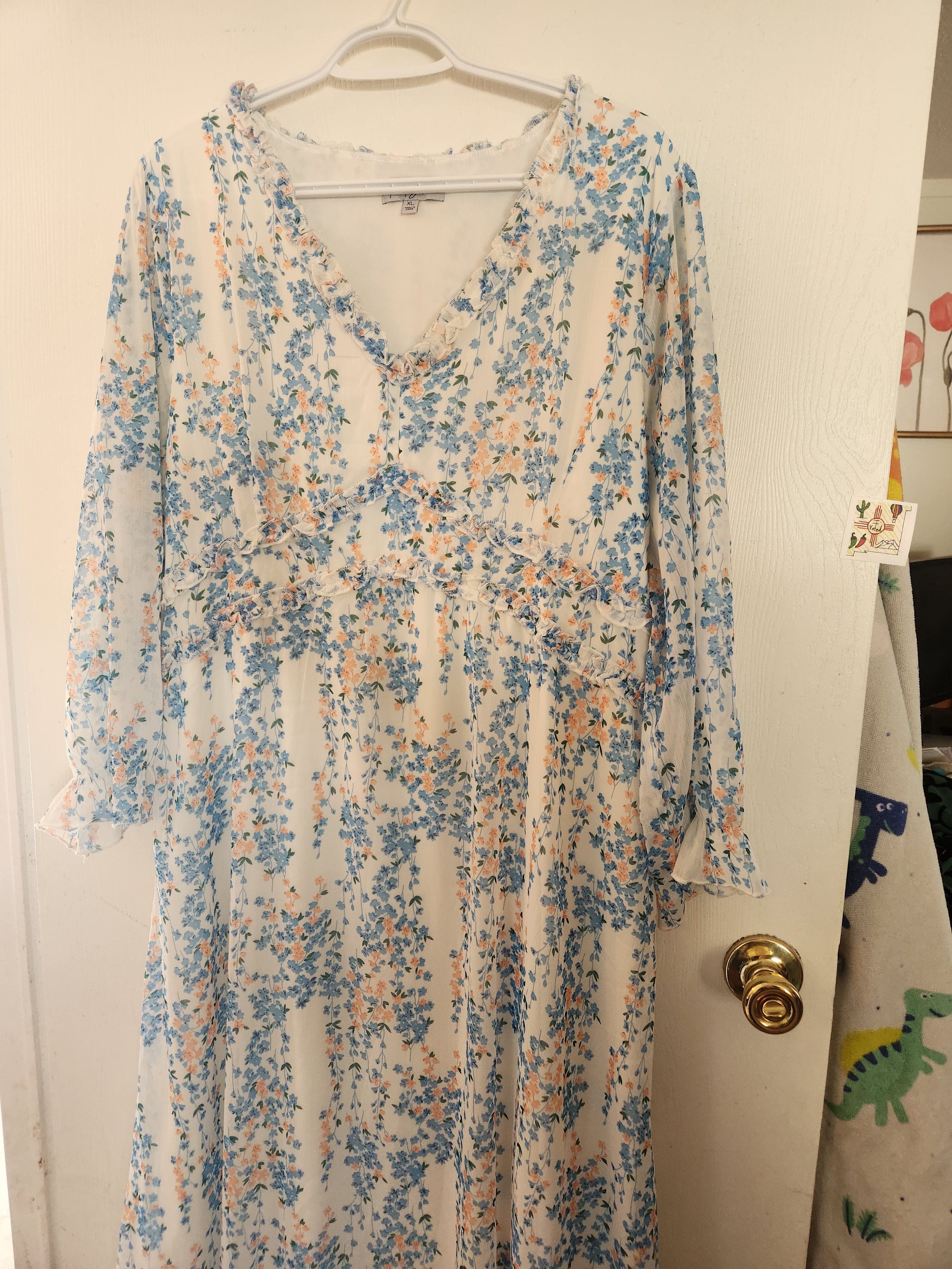 Polagram Cream Maxi Dress With Blue And Peach Floral Print